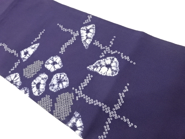 絞り抽象格子に鹿の子模様開き名古屋帯（額縁仕立て）